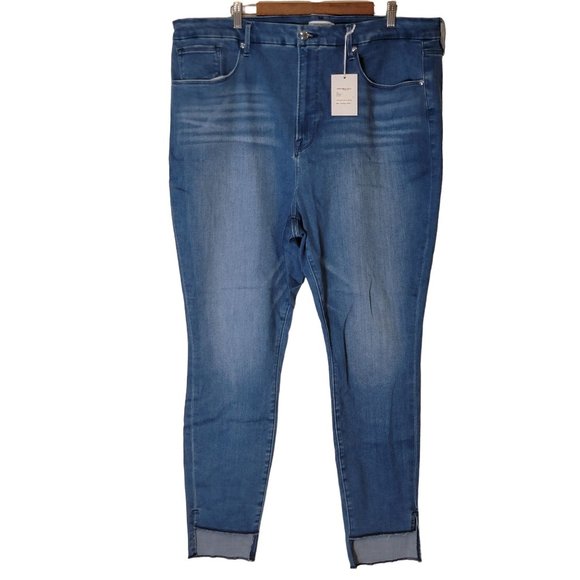 Good American Good Waist Size 24 Denim Blue‎ Jeans Blue Skinny Raw Hem - Picture 2 of 10